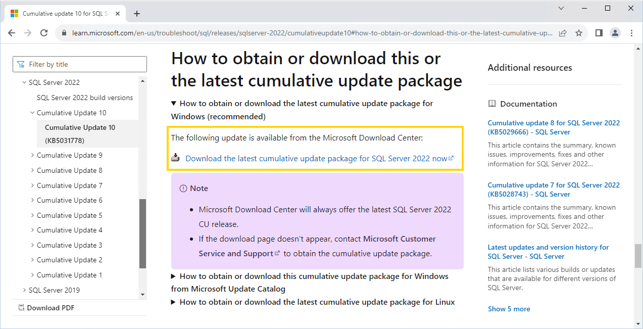 Cumulative Update for SQL Server